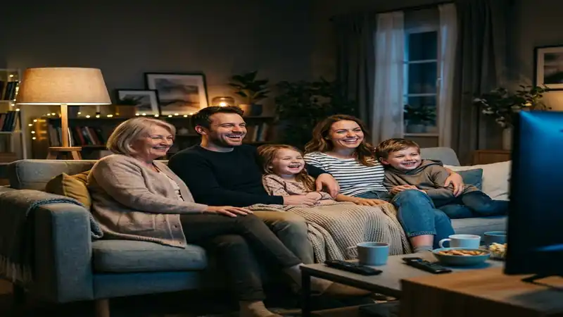 American viewer enjoying YEAH IPTV content syndication platform on a large screen TV